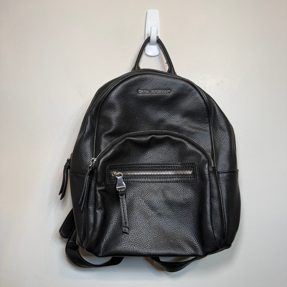 Dana Buchman Black Pebbled Faux Leather Backpack Silver Hardware Mini Bag